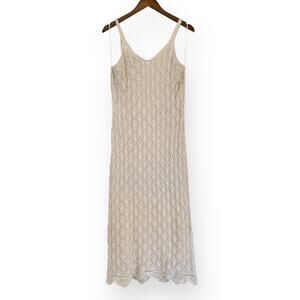NEW Freshman 1996 Juniors XL Beige Crochet Knit Sleeveless Maxi Dress Boho Chic